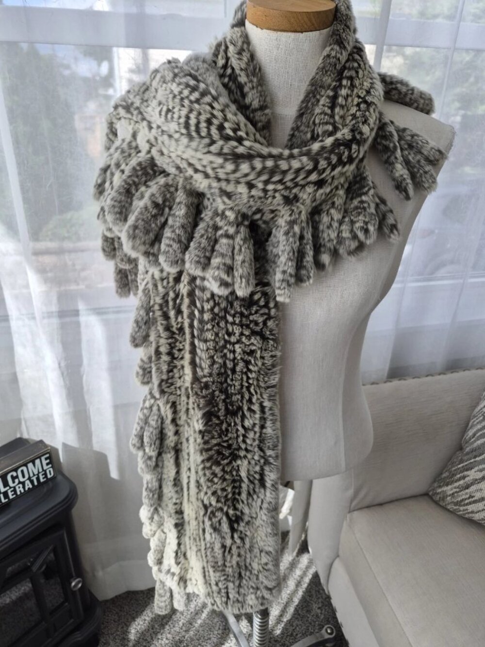 Trilogy Gray Rabbit fur tassel scarf winter fur